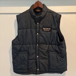 Vtg Swingster Puffer Vest Large Blue Sony Broadcast Betacam Padded Workwear USA